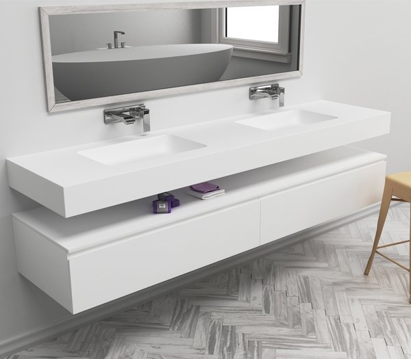 Lune Design - Lavabo bagno in Corian® bianco - base in metallo